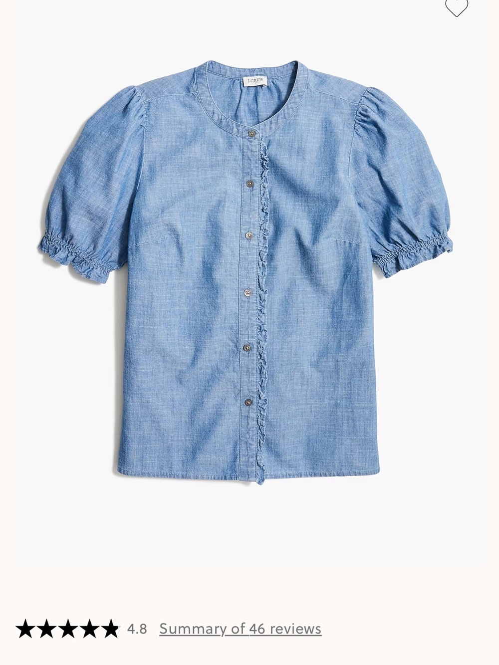 J.Crew Factory Blue Chambray Puff Sleeve Button Front Top